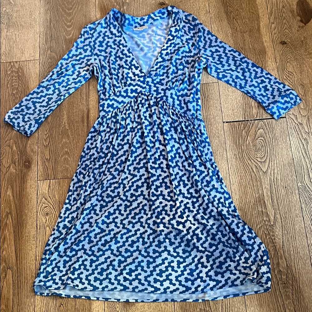 Milly of New York Azure and Ivory Midi Dress dyed effect